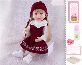 55cm Reborn Doll Soft Rubber High Simulation Baby Doll (Wig Cover) with Bottle, Magnetic Nipper, Diaper, Birth Card   ITEM NO.： W076743