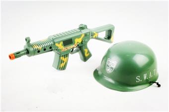 Camouflage vibrating flint drum gun+field hat   ITEM NO.： W068988