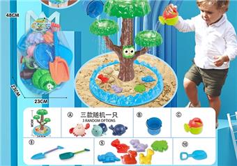 Children's water play beach toy backpack, thickened oversized sand shovel and extended enlarged sand shovel toys, 2 water bottles, 6 dinosaur animal molds, 1 water bucket, and 3 ocean chain toys, randomly add one DIY water play beach toy   ITEM NO.： W085207