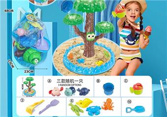 Children's water play beach toy backpack, thickened oversized sand shovel and thickened enlarged sand shovel toys, 2 models and watering cans, 4 models of large underwater biological molds, 1 bucket and 3 ocean chain toys, randomly add one DIY water play beach toy   ITEM NO.： W085205