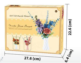 DIY3D Wooden/Wooden Flowers/Assembled Flowers/Wooden Assembled Model Flowers/Blue Dream Bouquet Set with Vase   ITEM NO.： W097416