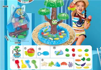 Children's water play beach toy backpack, thickened oversized sand shovel and small toy sand shovel, 4-pack with watering kettle and 5 medium-sized underwater biological molds with DIY water play fruit toys   ITEM NO.： W085160