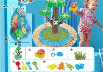 Children's water play beach toy backpack with thickened oversized sand shovel and small toy sand shovel 4-pack, watering can and 4 large underwater biological molds with DIY water play seed toys   ITEM NO.： W085185
