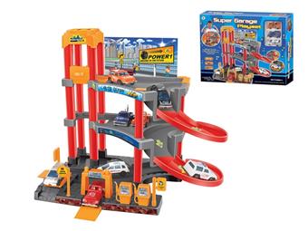 Parking lot equipped with 3 plastic cars, sliding (28PCS)   ITEM NO.： W092509