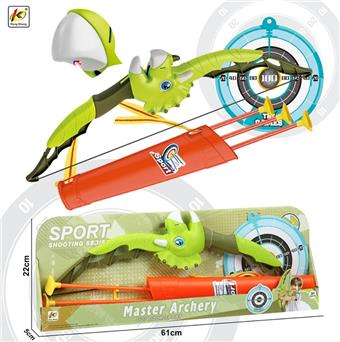 59.1CM flashing dinosaur bow with arrow/barrel+target (including 2 AG13 batteries)   ITEM NO.： W089269