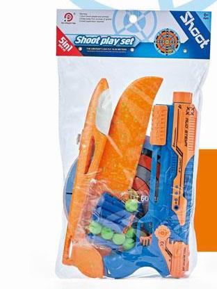 5-in-1 multifunctional airplane gun (small airplane with lights) soft bullet x6, EVA ball x6, target x1, airplane x1, gun x1, instruction manual x1 hand thrown airplane outdoor sports exercise toy taxiplane   ITEM NO.： W086557