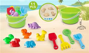 Green bucket with dinosaur beach accessories   ITEM NO.： W085418