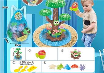 Children's water play beach toy backpack, medium thick toy shovel or sand building toy randomly selected, along with a watering can and 5 medium underwater biological molds with DIY water play toy flowers   ITEM NO.： W085109