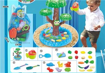Children's water play beach toy backpack with thickened oversized sand shovel and extended enlarged sand shovel toys, 2 models of watering cans and 6 dinosaur animal molds, and DIY water play fruit toys   ITEM NO.： W085167