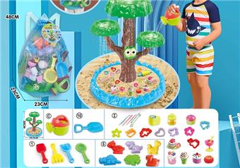 Children's water play beach toy backpack, thickened oversized sand shovel and small toy sand shovel, 4-pack with watering can and 6 dinosaur animal molds with DIY cement work toys   ITEM NO.： W085132