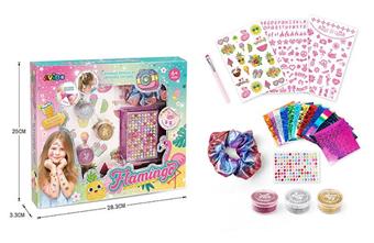 Cross border children's makeup accessories play house flamingo DIY spotted tattoo sticker set+headband   ITEM NO.： W093492
