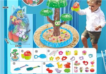 Children's water play beach toy backpack, thickened oversized sand shovel and extended enlarged sand shovel toys, 2 types of watering cans and 6 dinosaur animal molds with DIY cement work toys   ITEM NO.： W085141