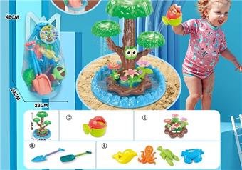 Children's beach toy backpack with extended and enlarged sand scoop, 2 types of watering cans, and 4 large models of underwater biological molds with DIY water play toy flowers   ITEM NO.： W085114