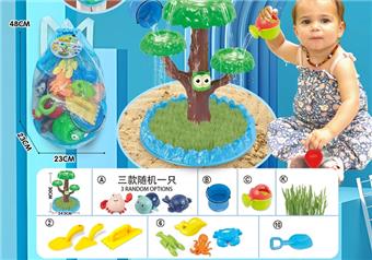 Children's water play beach toy backpack, thickened oversized sand shovel and medium-sized thickened toy shovel and sand masonry toy, 3-pack with watering kettle, 4 large underwater biological molds and one bucket, and 3 ocean chain toys, randomly add one DIY water play seed toy   ITEM NO.： W085174