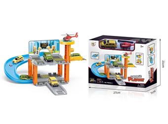 Parking lot equipped with 1 pulley car and 1 airplane (18PCS)   ITEM NO.： W092577