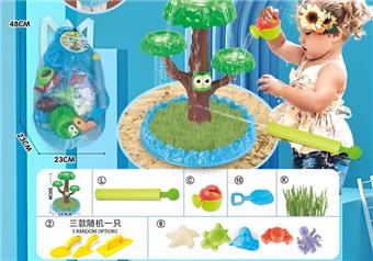 Children's beach toy backpack with small water cannon and thick oversized sand shovel, as well as a medium-sized thick toy shovel and sand masonry toy, randomly equipped with a watering can and 5 medium-sized underwater biological molds and DIY water play seed toys   ITEM NO.： W085177