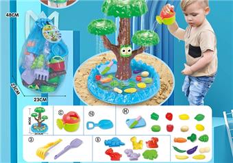 Children's water play beach toy backpack with thickened oversized sand shovel and thickened enlarged sand shovel toys, 2 models of watering cans and 6 dinosaur animal molds, and DIY water play fruit toys   ITEM NO.： W085164