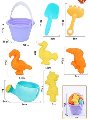 8-piece Zhuang soft rubber bird beach bucket set   ITEM NO.： W092441