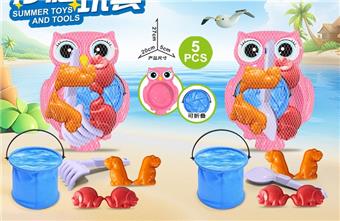 Owl plate with dinosaur beach accessories+folding bucket   ITEM NO.： W085727