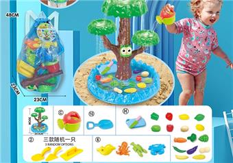 Children's water play beach toy backpack with thickened oversized sand shovel and medium-sized thickened toy shovel or sand masonry toy randomly selected, along with a watering can and 4 large underwater biological molds and DIY water play fruit toys   ITEM NO.： W085162