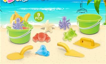 Green bucket with beach accessories (9PCS)   ITEM NO.： W085550