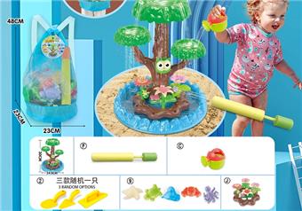Children's water play beach toy backpack with enlarged water cannon and medium-sized thick toy shovel or sand building toy randomly selected, along with a watering kettle and 5 medium-sized underwater biological molds and DIY water play toy flowers   ITEM NO.： W085102