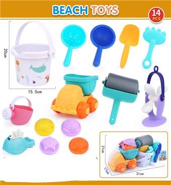 14 pieces of Zhuang soft rubber beach toys   ITEM NO.： W092380
