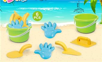 Green bucket with beach accessories (6PCS)   ITEM NO.： W085549