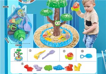 Children's water play beach toy backpack with thickened oversized sand shovel and thickened enlarged sand shovel toys, 2 models of watering cans and 6 dinosaur animal molds, and DIY water play beach toys   ITEM NO.： W085216