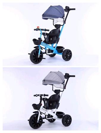 Hand pushed sun shading tricycle, blue and white   ITEM NO.： W085933