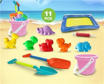 Pink bucket with dinosaur beach accessories+sand table   ITEM NO.： W085848