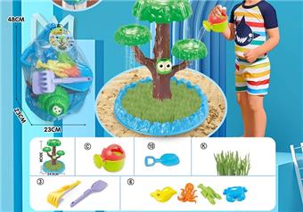 Children's water play beach toy backpack with thickened oversized sand shovel and thickened enlarged sand shovel toys, 2 models of watering kettles and 4 models of large underwater biological molds and DIY water play seed toys   ITEM NO.： W085191