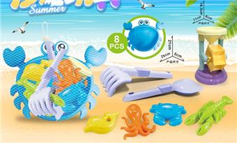Crab dish with small hourglass and beach accessories (8PCS)   ITEM NO.： W085496