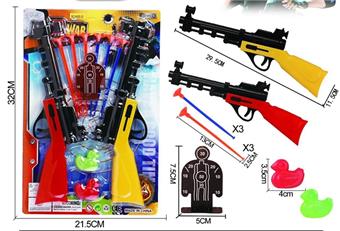 Solid color soft bullet gun double needle gun police kit with 2 ducks and 1 target   ITEM NO.： W086506