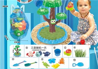 Children's water play beach toy backpack, thickened oversized sand shovel and extended enlarged sand shovel toys, 2 water kettles, 4 large underwater biological molds, 1 bucket, and 3 ocean chain toys, randomly add one DIY water play seed toy   ITEM NO.： W085182
