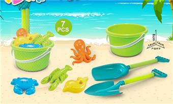 Green bucket with beach accessories (7PCS)   ITEM NO.： W085536