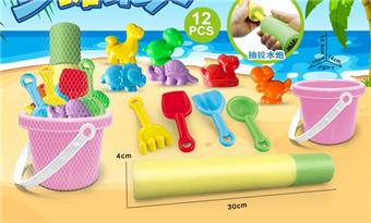 Powder bucket water cannon+dinosaur accessories (12PCS)   ITEM NO.： W085589