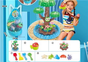 Children's Water Play Beach Toy Backpack Small Toy Shovel Set of 4, Watering Kettle, and 5 Medium Sized Underwater Creatures Molds with DIY Water Play Toy Flowers   ITEM NO.： W085106