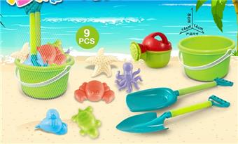 Green bucket with beach accessories (9PCS)   ITEM NO.： W085534