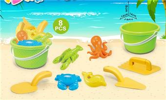 Green bucket with beach accessories (8PCS)   ITEM NO.： W085552