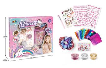Cross border children's makeup accessories, home decor, unicorn DIY, spotted tattoo stickers set+headband   ITEM NO.： W093488