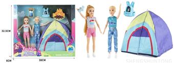 Outdoor tent theme 9-inch two person physical Barbie siblings with outdoor tent, pet backpack, dog telescope   ITEM NO.： W084740