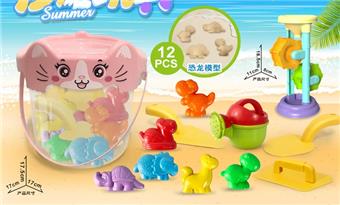 Cat bucket with dinosaur accessories+hourglass (12PCS)   ITEM NO.： W085567