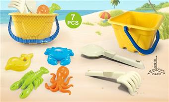 Yellow beach bucket with beach accessories   ITEM NO.： W085322