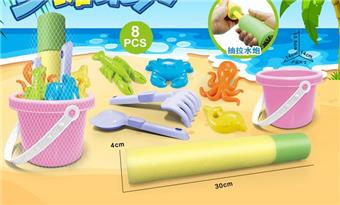Powder bucket water cannon+beach accessories (8PCS)   ITEM NO.： W085586