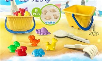 Yellow bucket with dinosaur beach accessories   ITEM NO.： W085427