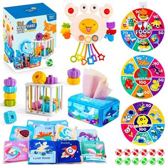 Sesele/Lalala/Colorful Cloth Book * 6/Ocean Paper Drawing (10 Mesh) * 1/Target (3 styles with 12 balls and 3 hooks) (12 in 1)   ITEM NO.： W086697
