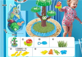 Children's water play beach toy backpack with thickened oversized sand shovel and medium-sized thickened toy shovel and sand masonry toy randomly selected, along with a watering can and 4 large underwater biological molds and DIY water play seed toys   ITEM NO.： W085188