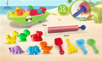 Water cannon+green boat with dinosaur beach accessories (12PCS)   ITEM NO.： W085622
