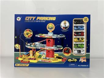 Parking lot equipped with 6 alloy cars, sliding (18PCS)   ITEM NO.： W092586